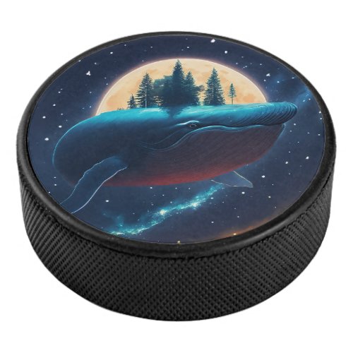 Flying Humpback Whale Moonlight Sea Starry Forests Hockey Puck