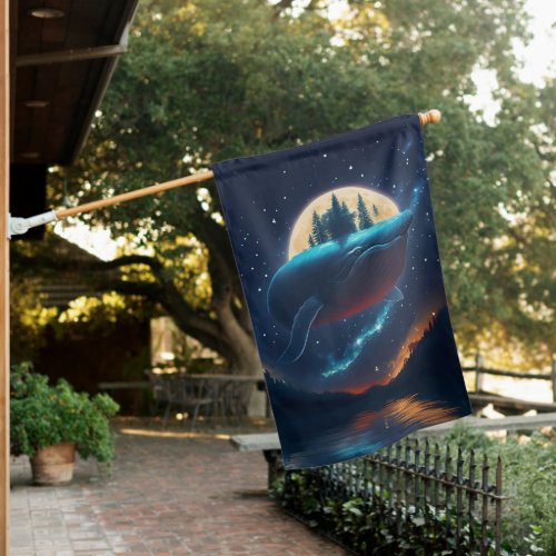 Flying Humpback Whale Moonlight Sea Starry Forests House Flag