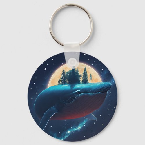 Flying Humpback Whale Moonlight Sea Starry Forests Keychain