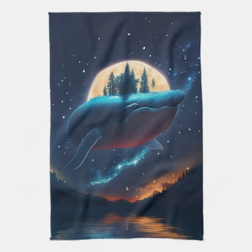 Flying Humpback Whale Moonlight Sea Starry Forests Kitchen Towel