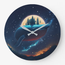 Flying Humpback Whale Moonlight Sea Starry Forests