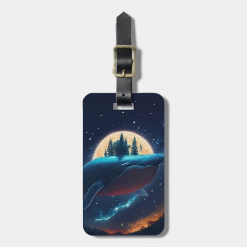 Flying Humpback Whale Moonlight Sea Starry Forests Luggage Tag