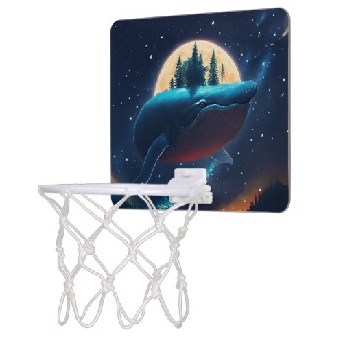 Flying Humpback Whale Moonlight Sea Starry Forests Mini Basketball Hoop