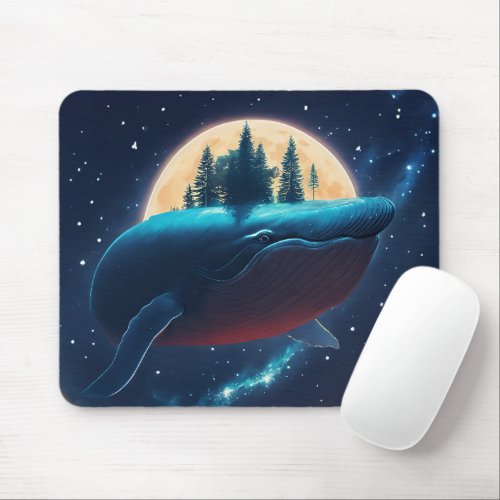 Flying Humpback Whale Moonlight Sea Starry Forests Mouse Pad