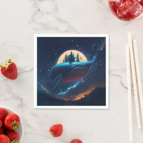 Flying Humpback Whale Moonlight Sea Starry Forests Napkins