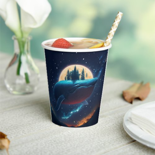Flying Humpback Whale Moonlight Sea Starry Forests Paper Cups