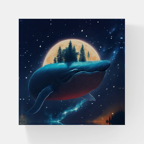 Flying Humpback Whale Moonlight Sea Starry Forests Paperweight