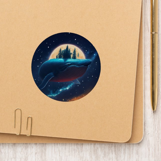 Flying Humpback Whale Moonlight Sea Starry Forests Patch (On Folder)