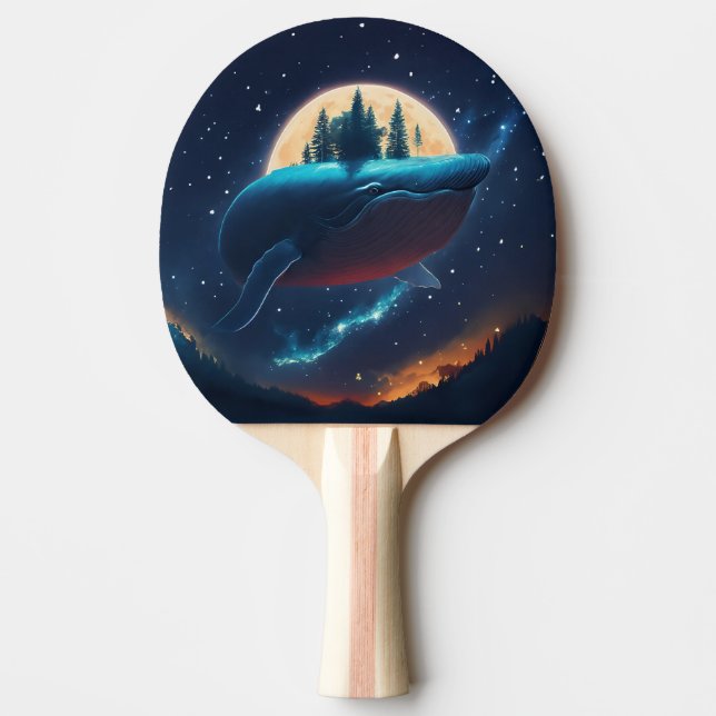 Flying Humpback Whale Moonlight Sea Starry Forests Ping Pong Paddle (Front)