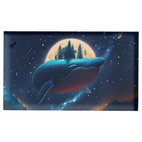Flying Humpback Whale Moonlight Sea Starry Forests Place Card Holder
