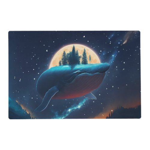 Flying Humpback Whale Moonlight Sea Starry Forests Placemat