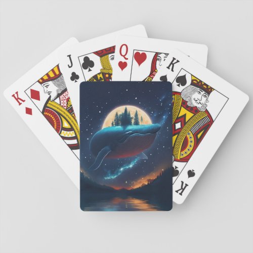 Flying Humpback Whale Moonlight Sea Starry Forests Playing Cards