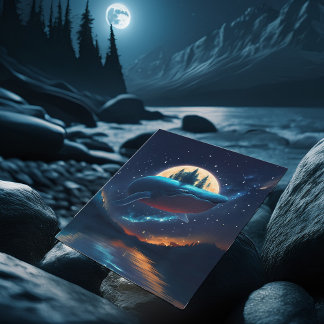 Flying Humpback Whale Moonlight Sea Starry Forests Postcard