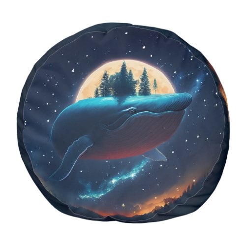 Flying Humpback Whale Moonlight Sea Starry Forests Pouf