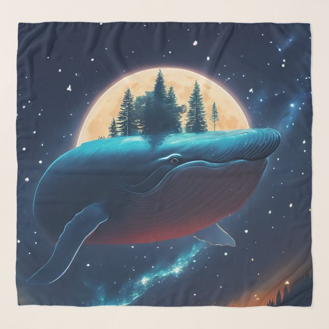 Flying Humpback Whale Moonlight Sea Starry Forests Scarf (Front)