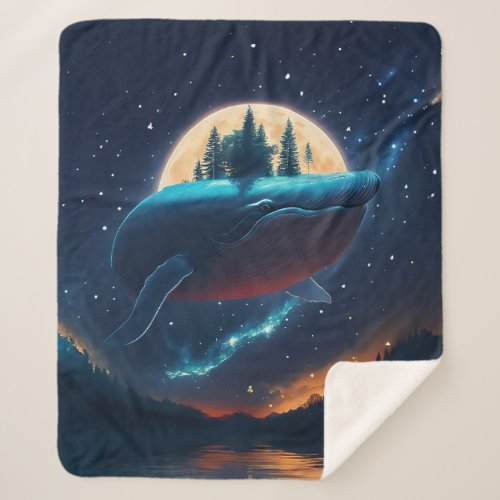 Flying Humpback Whale Moonlight Sea Starry Forests Sherpa Blanket