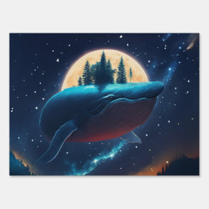 Flying Humpback Whale Moonlight Sea Starry Forests Sign