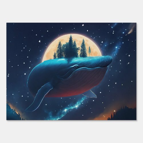 Flying Humpback Whale Moonlight Sea Starry Forests Sign