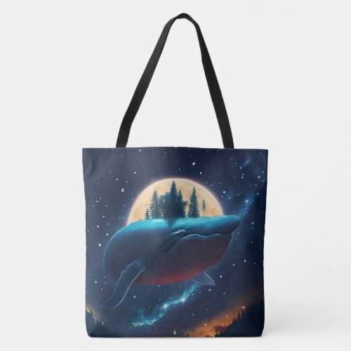 Flying Humpback Whale Moonlight Sea Starry Forests Tote Bag