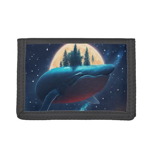 Flying Humpback Whale Moonlight Sea Starry Forests Trifold Wallet