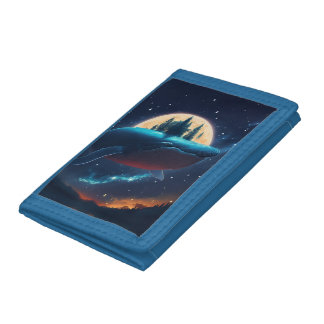 Flying Humpback Whale Moonlight Sea Starry Forests Trifold Wallet