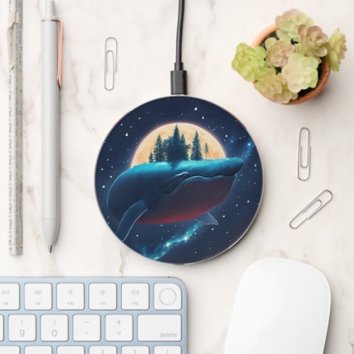 Flying Humpback Whale Moonlight Sea Starry Forests Wireless Charger