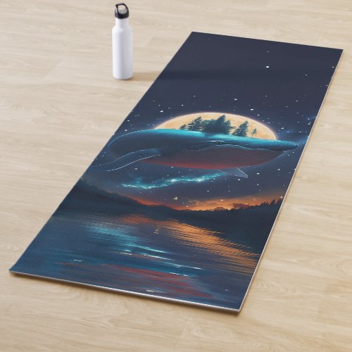 Flying Humpback Whale Moonlight Sea Starry Forests Yoga Mat