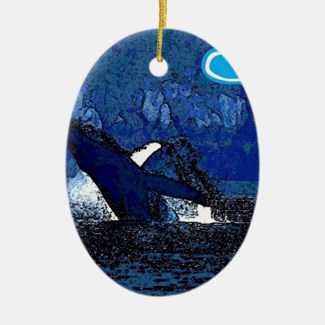 Flying Humpback Whale with heart gifts Ceramic Ornament (Front)
