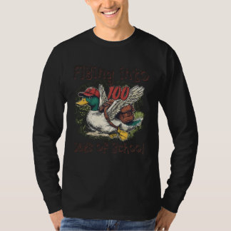 Flying Into 100 Days of School Duck Hunting 100th  T-Shirt