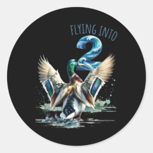 Flying Into 2 Duck Hunting 2nd Birthday Party 2 Ye Classic Round Sticker