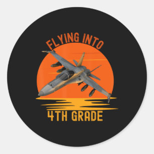 Flying Into 4th Grade Boys Byck To School Jet Grap Classic Round Sticker