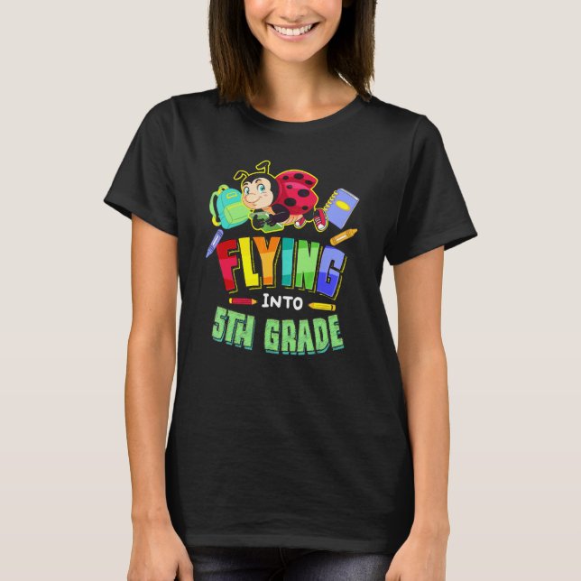 Flying Into 5th Grade Ladybug Back To School First T-Shirt (Front)