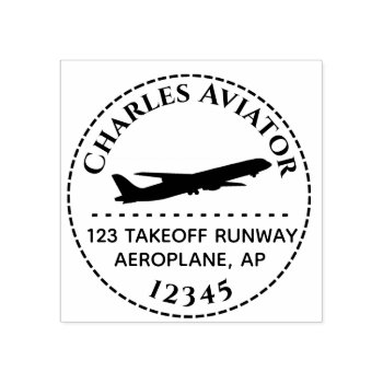 Flying Jet Airplane Return Address Stamp Round by alinaspencil at Zazzle
