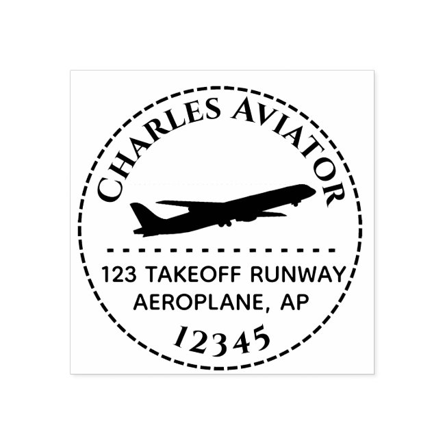 Flying Jet Airplane Return Address Stamp Round