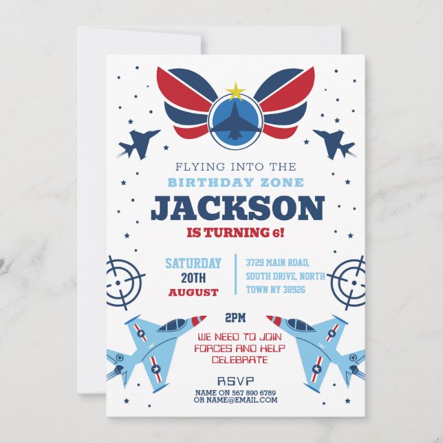 Flying Jet Birthday Boy Planes Army Base Forces Invitation (Front)
