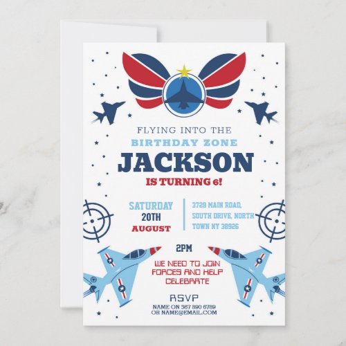 Flying Jet Birthday Boy Planes Army Base Forces Invitation