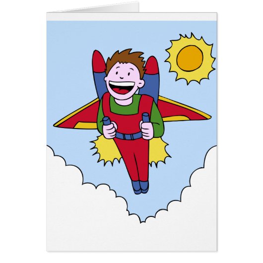 Flying Jet Pack Man Cartoon Cards (Front)