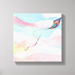 Flying Kite Airy Watercolor Sky Canvas Print