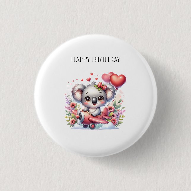 Flying Koala Birthday Button (Front)