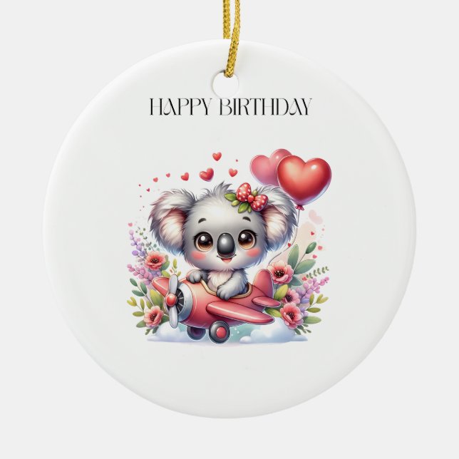 Flying Koala Birthday Ceramic Ornament (Front)