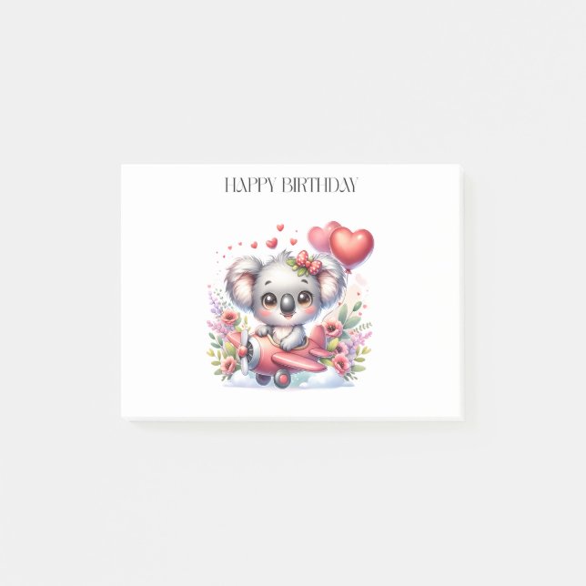 Flying Koala Birthday Post-it Notes (Front)