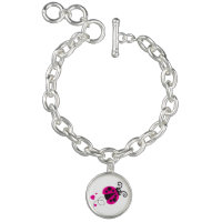 Flying ladybug heart pink black white charm