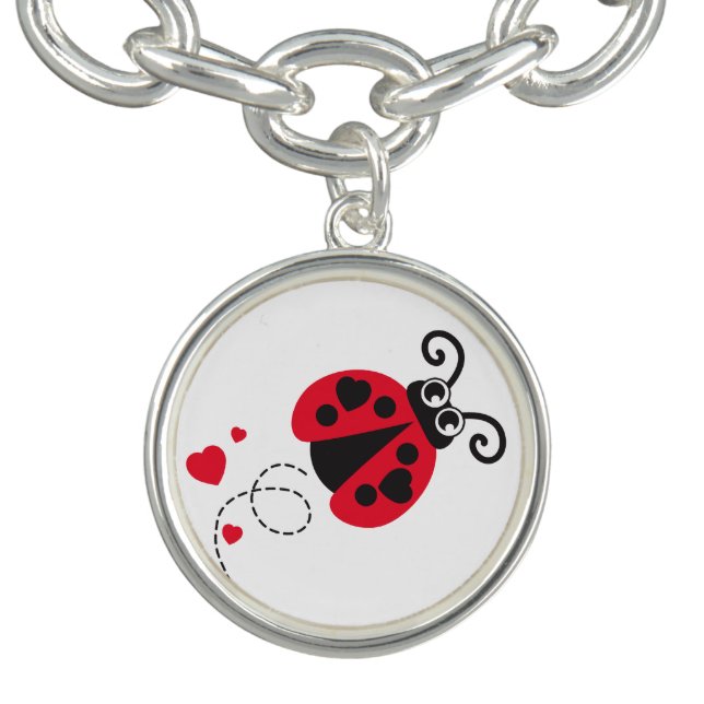 Flying ladybug heart red black white charm charm bracelet (Design)