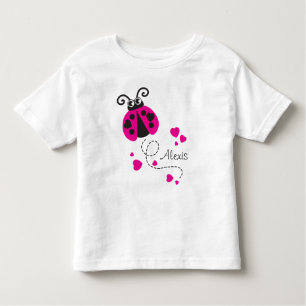 Flying ladybug hearts pink name t-shirt