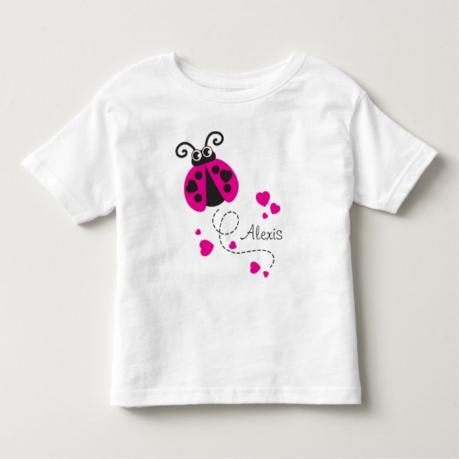 Flying ladybug hearts pink name t-shirt (Front)