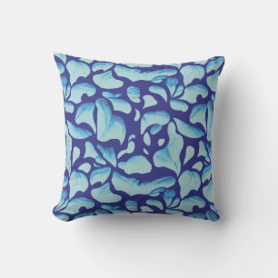 Flying Leaves Blue Leaf Pattern Throw Pillow