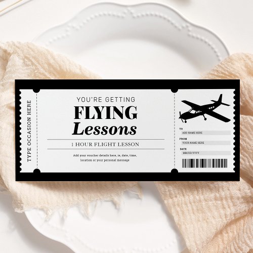 Flying Lessons Pilot Training Gift Voucher Invitation