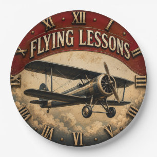 Flying Lessons Vintage Biplane Classic Aviation Paper Plates