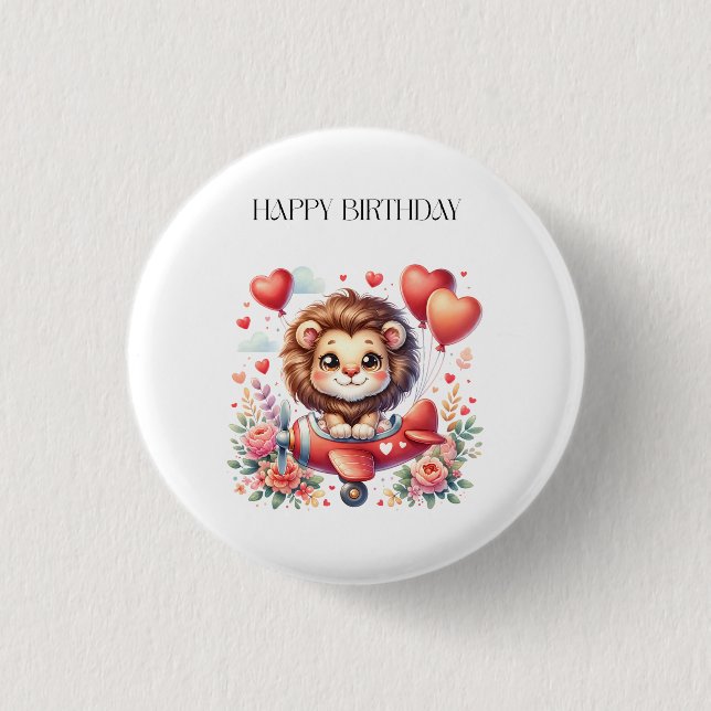 Flying Lion Birthday Button (Front)