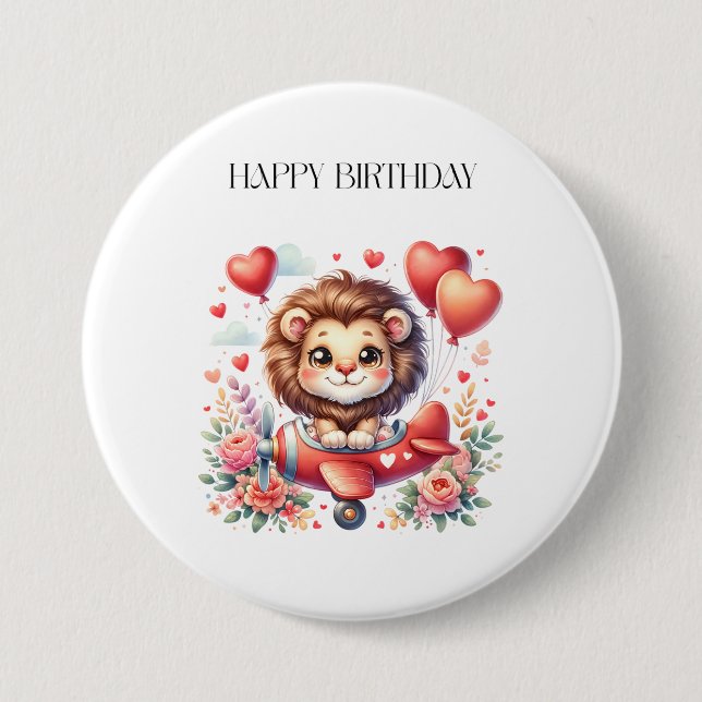 Flying Lion Birthday Button (Front)